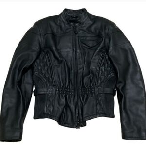 Harley Davidson Black Leather Biker Jacket Size M